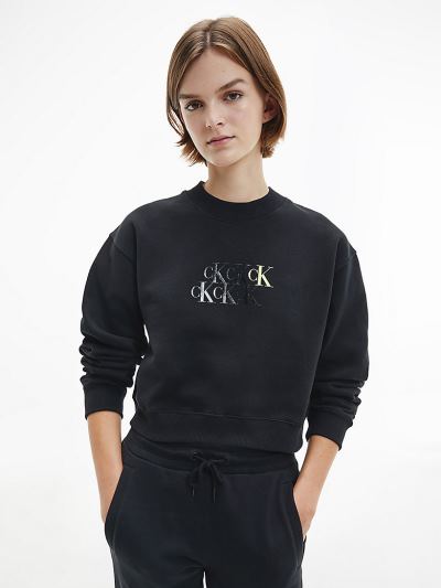 Calvin Klein Ruhák HU317632 | Calvin Klein Cropped Organic Cotton Logo Női Pulóver Fekete